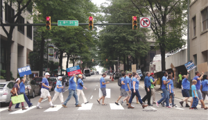 Protestors against Dominion’s proposed Atlantic Coast Pipeline marched from the energy company’s office on E Cary street to the state Capitol building. photo by julie tripp