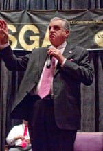 town-hall U.S. Secretary of Transportation Ray LaHood answered questions from VCU students Wednesday afternoon during a town hall meeting sponsored by VCU's SGA. Photo by Amber-Lynn Taber.